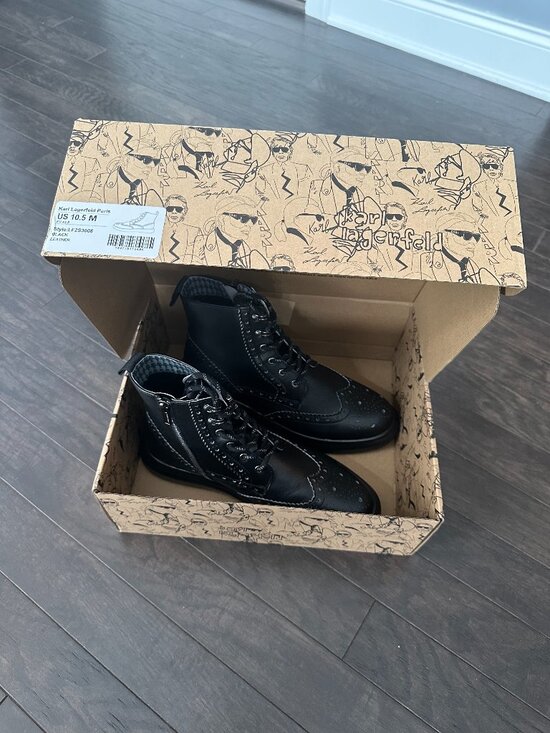 Karl Lagerfeld Paris LFS3008 Men\'s Black Leather Combat Boots Size 10.5 *NWT* main image 5